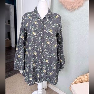 Easel Gray Floral Shirt with Yellow and White Accents